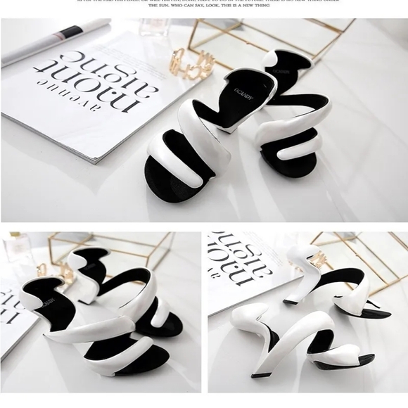 OCANDY white Twisted open Toe Statement Party Heels Designer Chic - Picture 1 of 10
